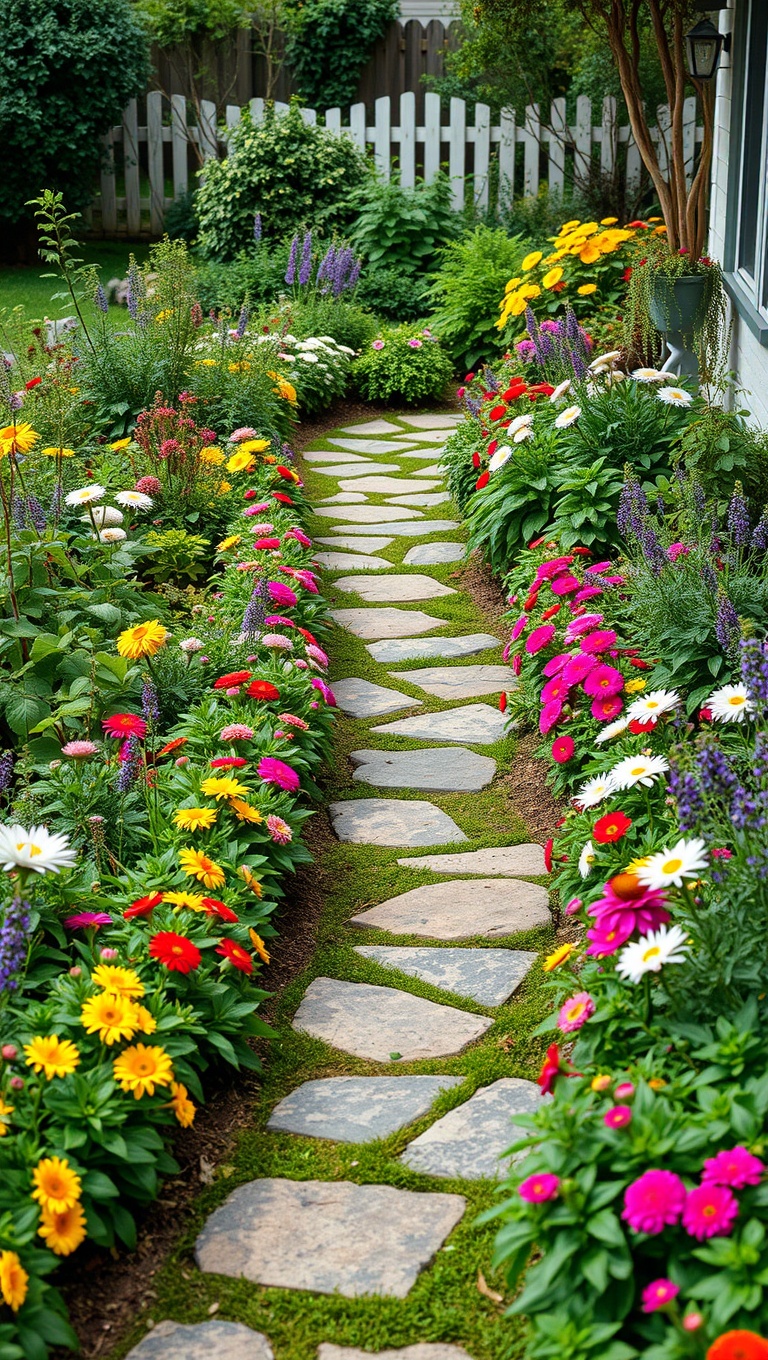 20 Unique Patio Pathway Ideas to Spark Your Creativity! - 9. Flowery Borders to Enhance Your Pathway