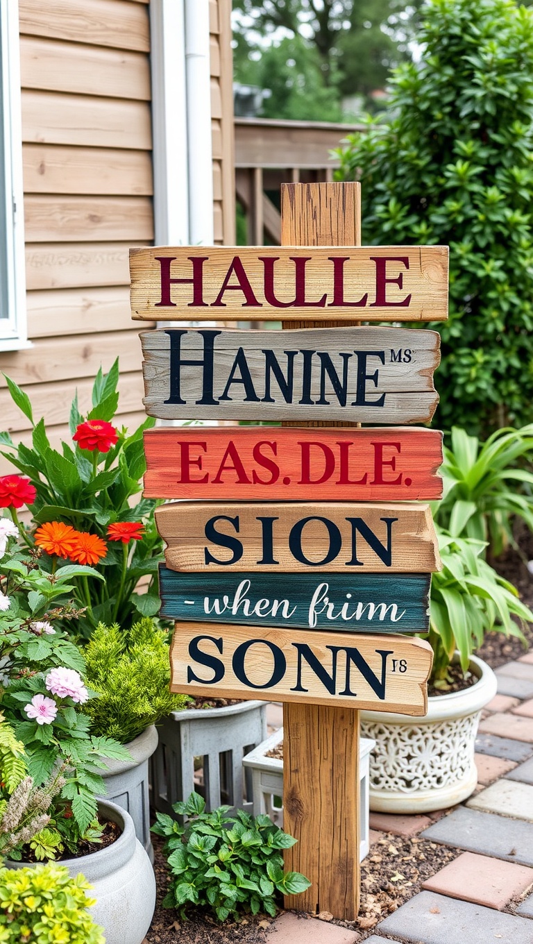 20 Creative Ideas to Upcycle Your Patio Decor - 6. Reclaimed Wood Garden Signs