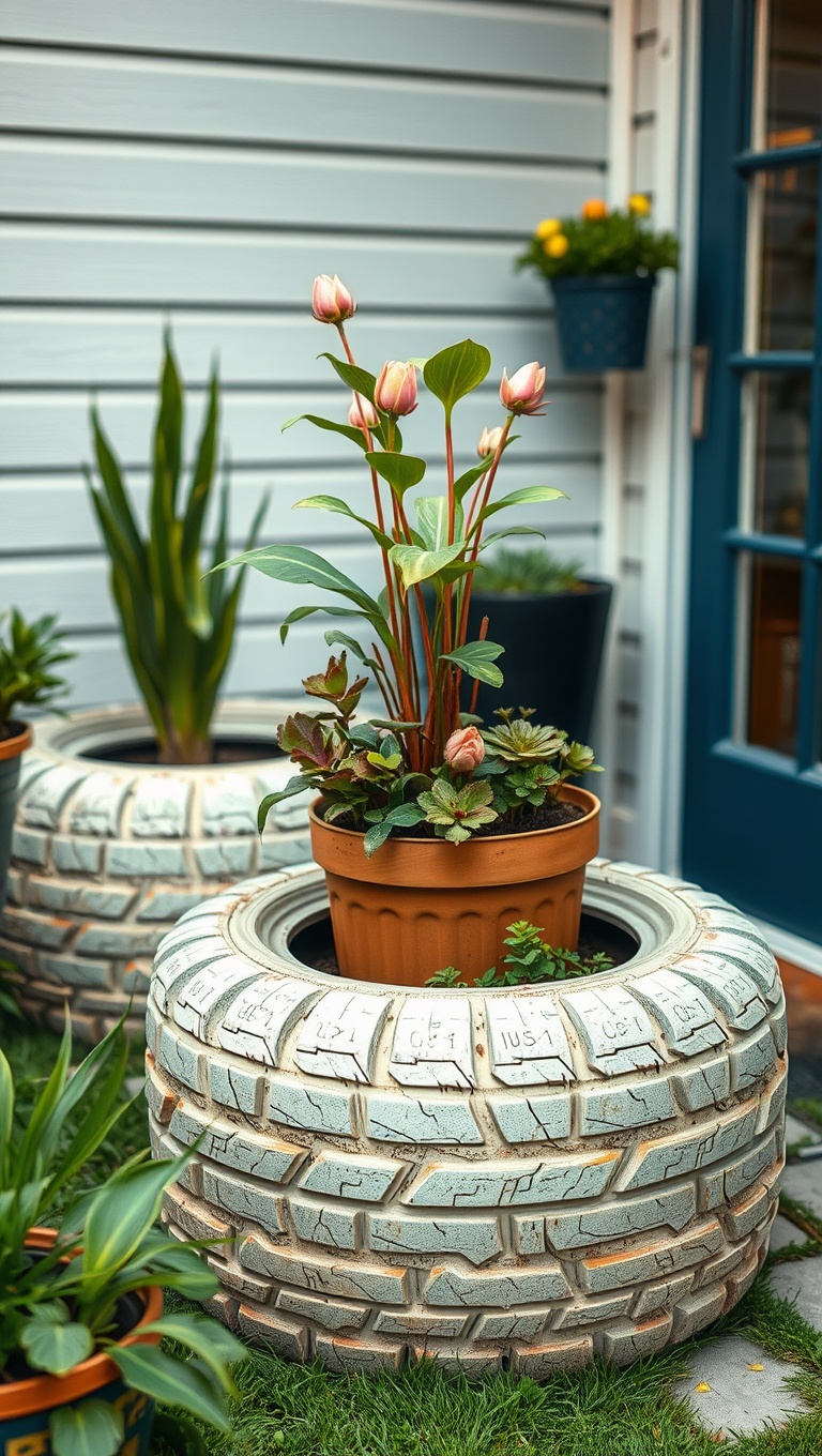 20 Creative Ideas to Upcycle Your Patio Decor - 3. Old Tires Turned into Stylish Planters