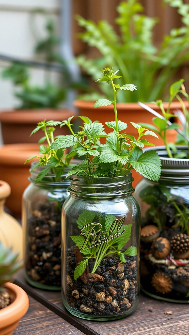 20 Creative Ideas to Upcycle Your Patio Decor - 10. Mason Jar Herb Garden