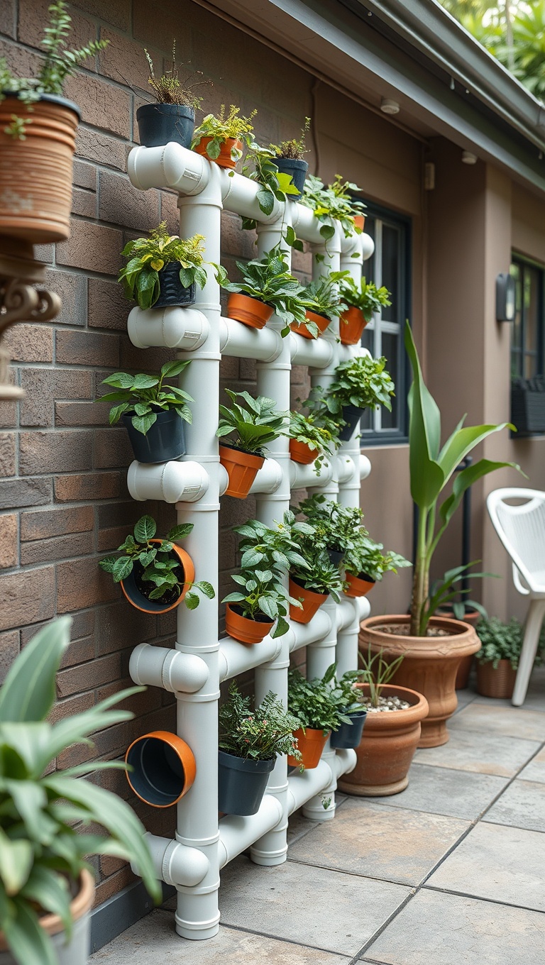 20 Creative Ideas to Upcycle Your Patio Decor - 12. PVC Pipe Vertical Garden