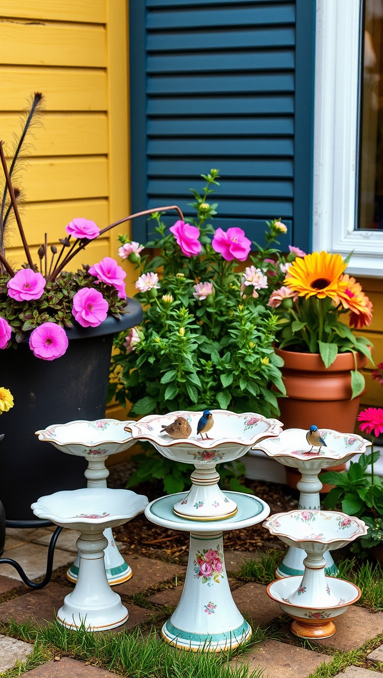 20 Creative Ideas to Upcycle Your Patio Decor - 16. Teacup Bird Baths