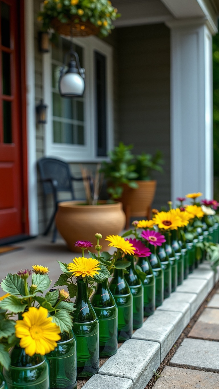 20 Creative Ideas to Upcycle Your Patio Decor - 7. Wine Bottle Garden Edging