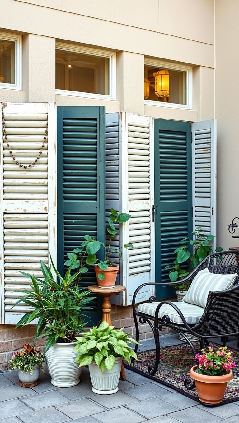 20 Creative Ideas to Upcycle Your Patio Decor - 13. Old Shutters as Privacy Screens