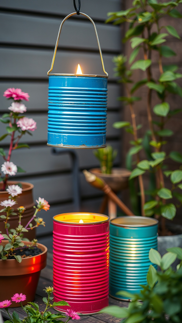 20 Creative Ideas to Upcycle Your Patio Decor - 2. Colorful Tin Can Lanterns