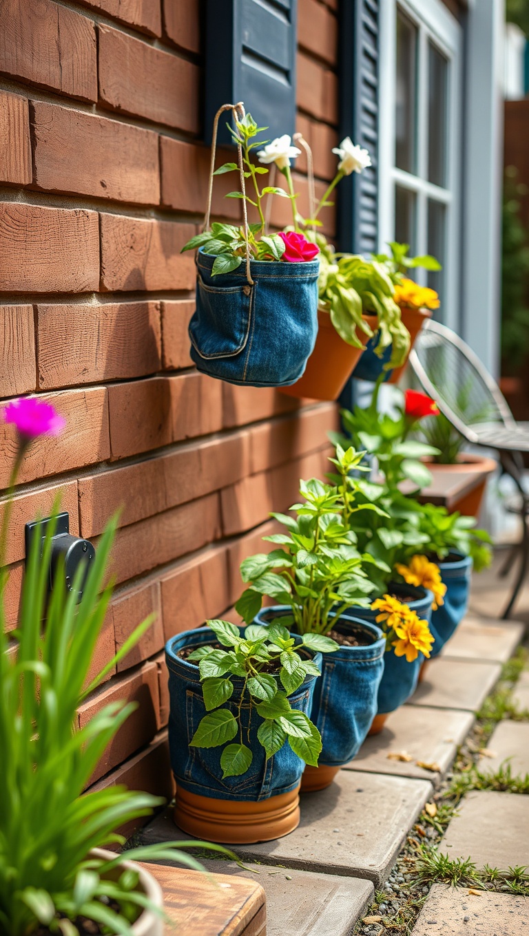 20 Creative Ideas to Upcycle Your Patio Decor - 17. Denim Pocket Garden Planters