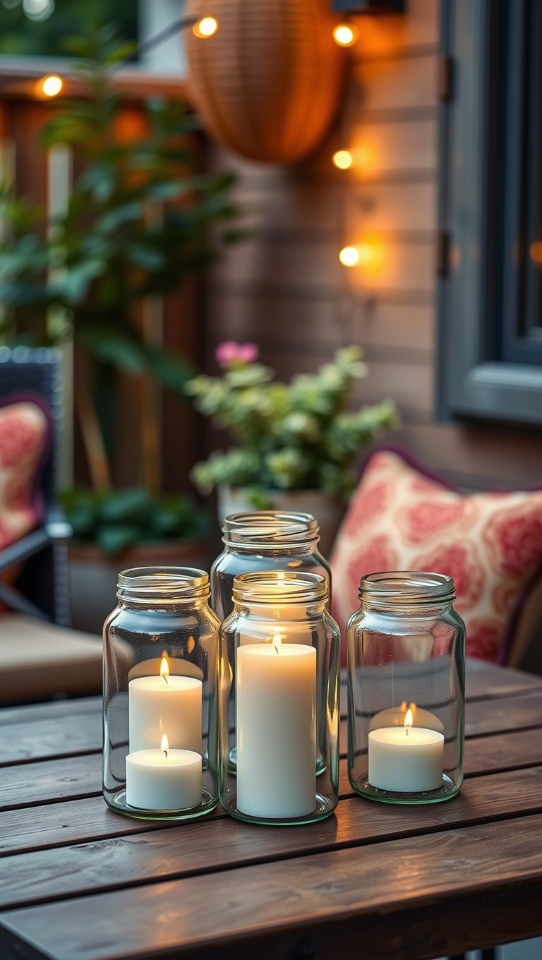 20 Creative Ideas to Upcycle Your Patio Decor - 5. Glass Jar Candle Holders