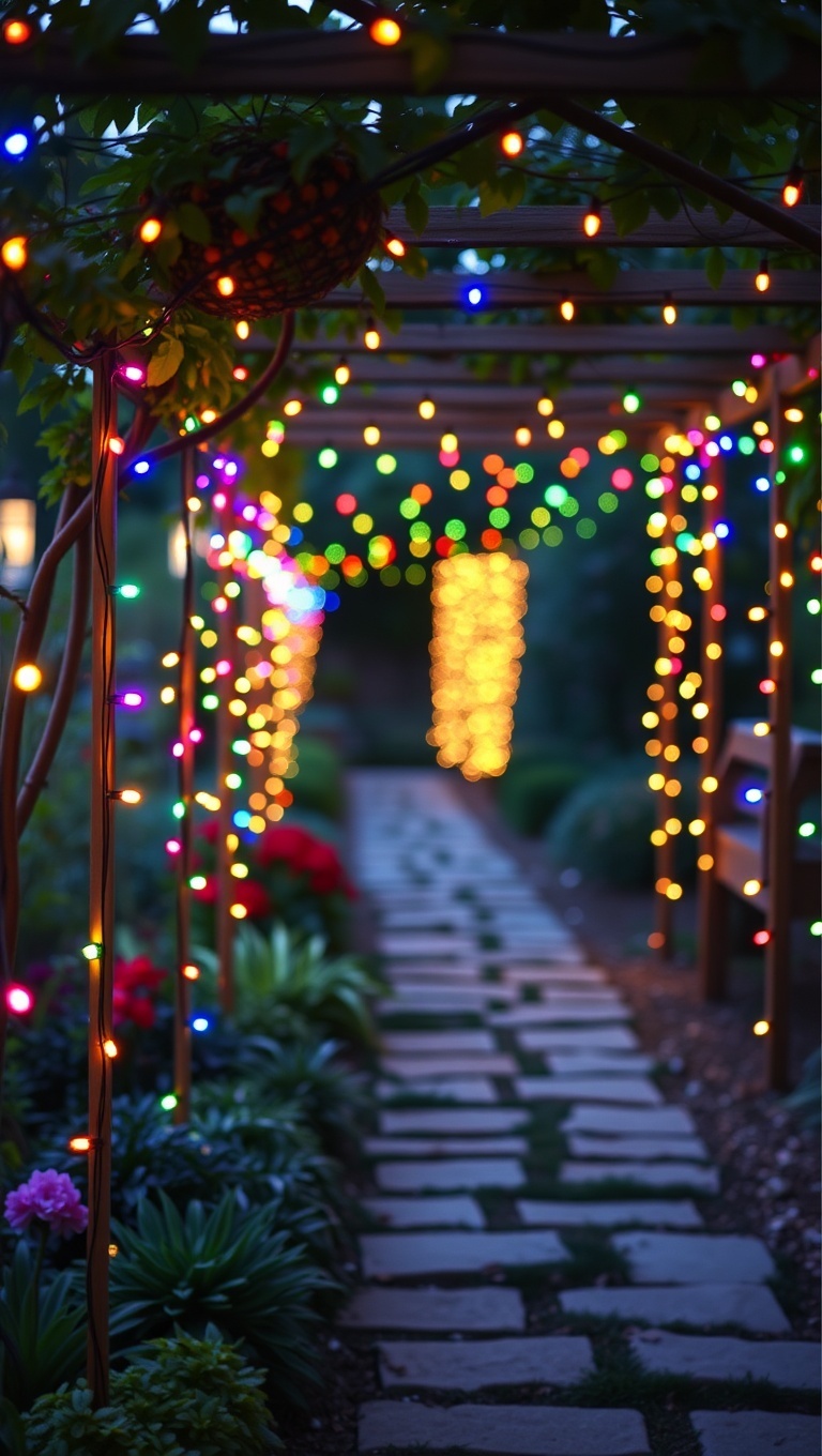 20 Bright and Cheerful Ideas for Colorful Outdoor String Light Arrangements